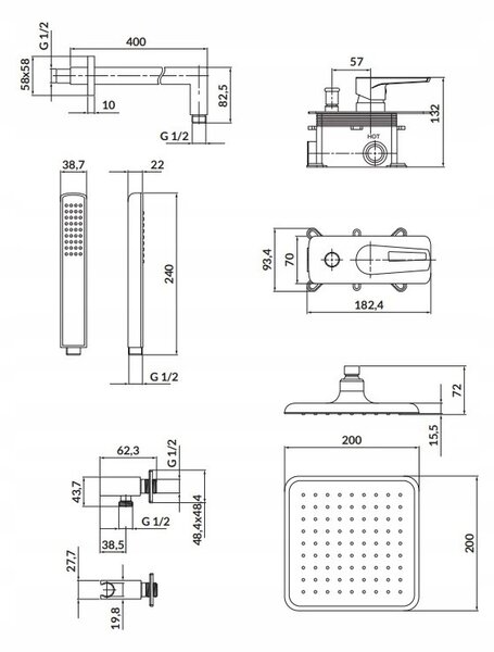 Cersanit Mille, set de duș ascuns B253, crom, S952-012