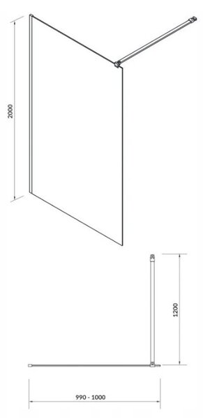 Cersanit Mille, cabină de duș 100x200 cm, sticlă transparentă 8 mm, profil negru, S161-003