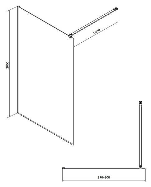 Cersanit Mille, cabină de duș 90x200 cm, sticlă transparentă 8 mm, profil negru, S161-008