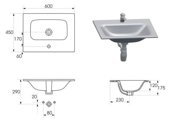 Cersanit Moduo SET, dulap suspendat 60x45x57 cm + chiuveta 60 cm, antracit mat, S801-472-DSM