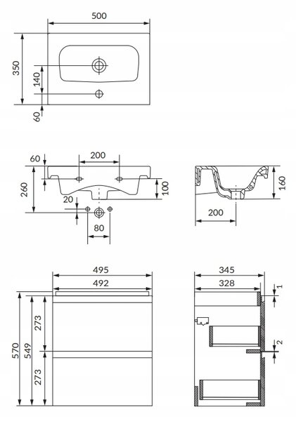 Cersanit Moduo Slim SET, dulap suspendat 50x35x62 cm + chiuveta 50 cm, antracit mat, S801-470-DSM