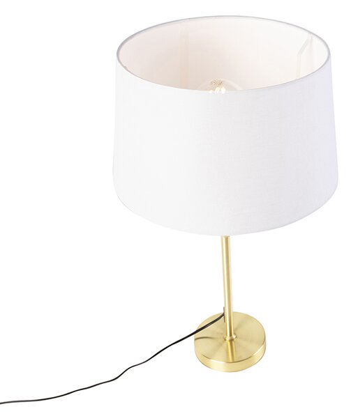 Lampă de masă aurie/bronz cu abajur din in alb 35 cm - Parte