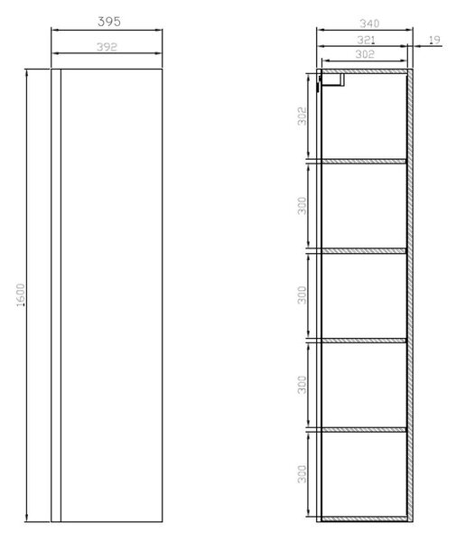 Cersanit Moduo, dulap înalt 40x34x160 cm, antracit mat, S590-070-DSM