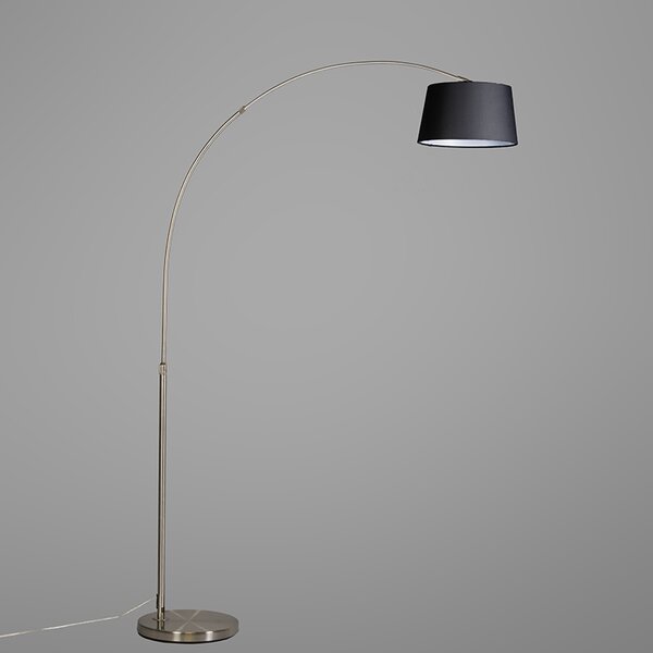 Lampă de podea arcuită modernă din oțel cu abajur din stofă neagră - Arc Basic