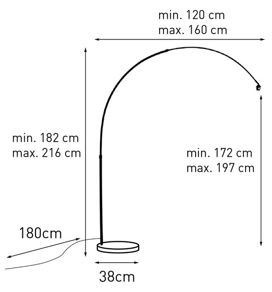 Lampa arcuită modernă cromată reglabilă fără abajur