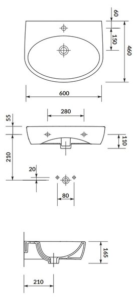 Cersanit Parva, lavoar suspendat 60x46 cm, alb, K27-031