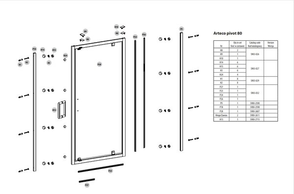CERSANIT usa cu deschidere pentru dus ARTECO 80 x 190 cm, un canat, crom, S157-007