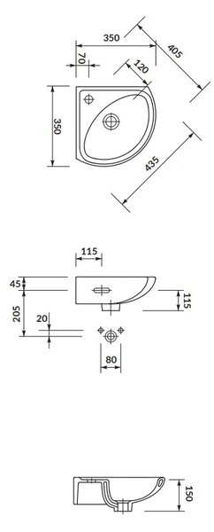 Cersanit Sigma, lavoar suspendat coltar 35x35 cm, alb, K11-0013
