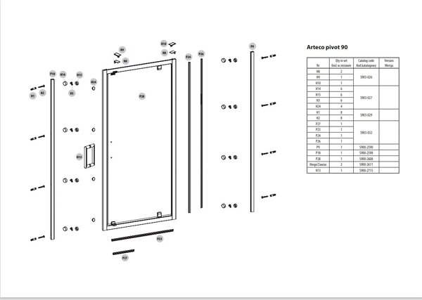 CERSANIT usa cu deschidere pentru dus ARTECO 90 x 190 cm, un canat, crom, S157-008
