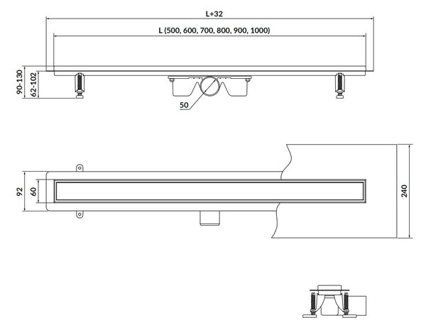 Cersanit Tako, canal de scurgere liniar cu grătar dublu 60 cm, negru, S907-017