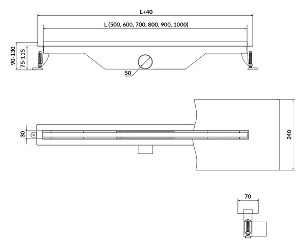 Cersanit Tako, canal de scurgere liniar SLIM 70cm, oțel inoxidabil, S907-013
