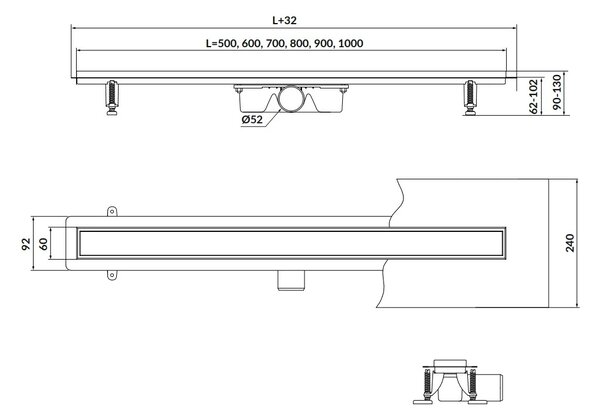 Cersanit Tako, canal de scurgere liniar cu grilă dublă 60 cm, oțel inoxidabil, S907-008
