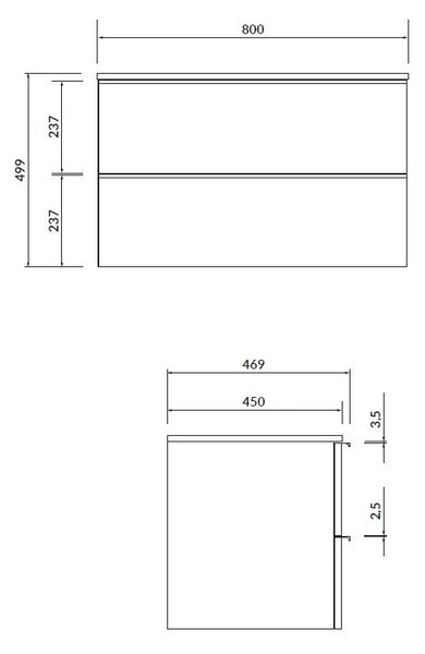 Cersanit Virgo, dulap suspendat sub chiuveta cu blat de 80 cm, alb-negru, S522-027