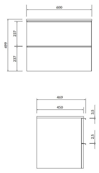 Cersanit Virgo, dulap suspendat sub chiuveta cu blat de 60 cm, alb-negru, S522-019