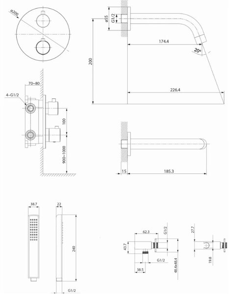 Cersanit Zen, set de baie ascuns cu cap de dus manual, crom, S952-034