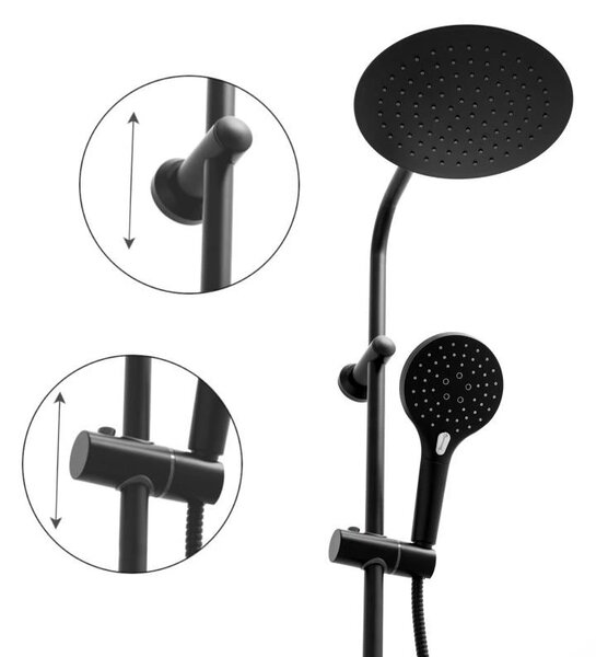 Erga Bergen Therm, set de dus cu robinet termostatic si cap de ploaie 25 cm, negru mat, ERG-YKA-BP.BERGEN-THERM-25-BLK
