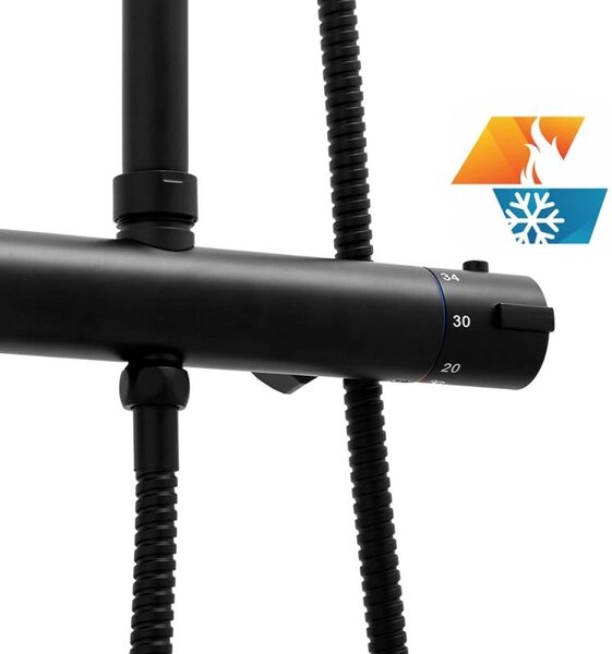 Erga Bergen Therm, set de dus cu robinet termostatic si cap de ploaie 25 cm, negru mat, ERG-YKA-BP.BERGEN-THERM-25-BLK