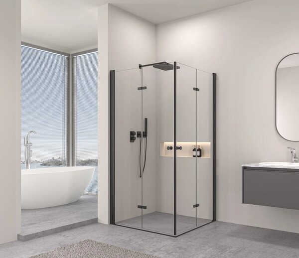 Erga Berlin Double, cabină de duș cu uși pliante duble 120 (uşă) x 120 (uşă) x 195 cm, sticlă transparentă de 6 mm, profil negru, ERG-V02-BERLIN-D120…