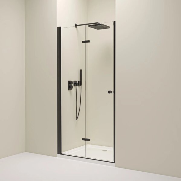Erga Berlin, usa de dus plianta in deschidere 120x195 cm, sticla transparenta de 6 mm, profil negru, ERG-V02-BERLIN-D120-BK