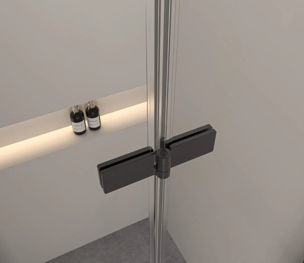 Erga Berlin Double, cabină de duș cu uși pliante duble 120 (uşă) x 120 (uşă) x 195 cm, sticlă transparentă de 6 mm, profil negru, ERG-V02-BERLIN-D120…