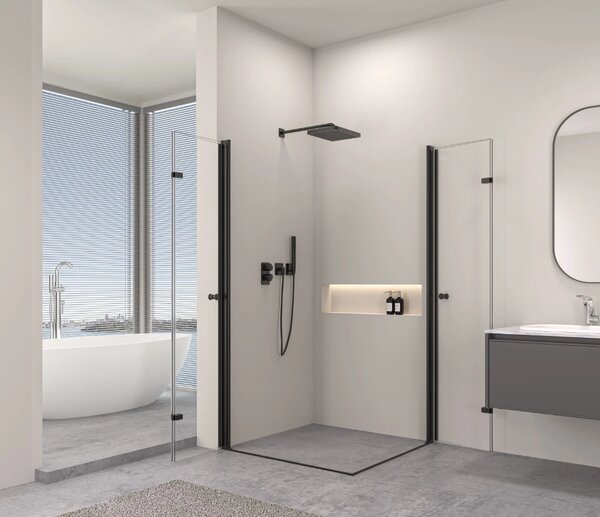 Erga Berlin Double, cabină de duș cu uși pliante duble 120 (uşă) x 120 (uşă) x 195 cm, sticlă transparentă de 6 mm, profil negru, ERG-V02-BERLIN-D120…