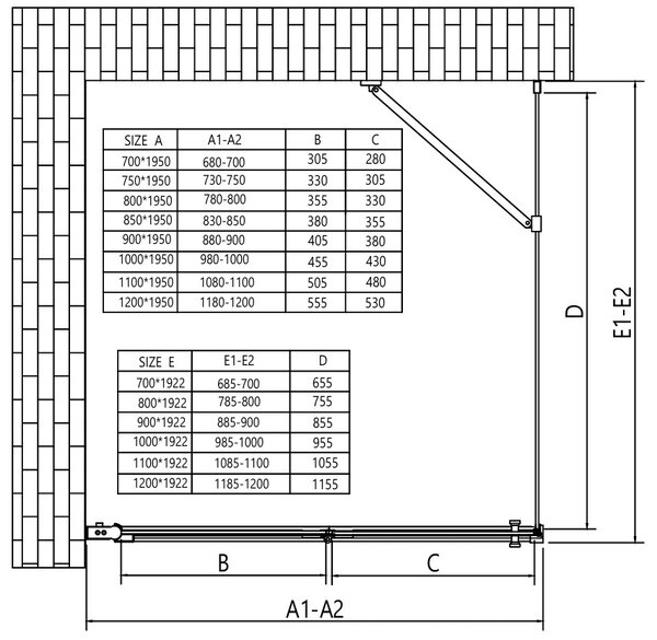 Erga Berlin, cabină de duș cu ușă rabatabilă 70 (uşă) x 100 (perete) x 195 cm, sticlă transparentă de 6 mm, profil cromat, ERG-V02-BERLIN-D070G100-CL…