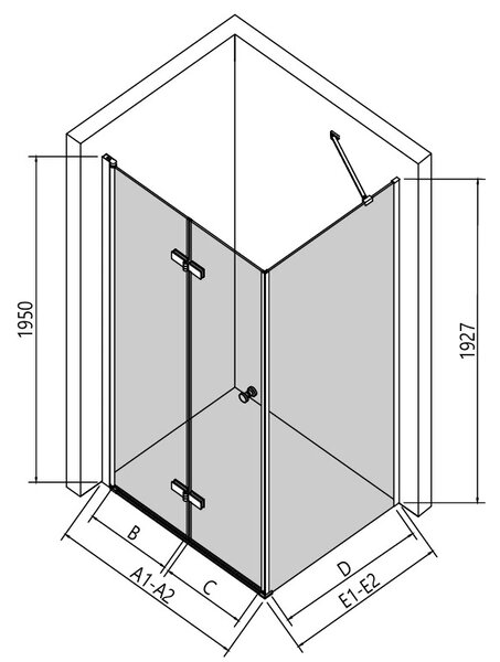 Erga Berlin, cabină de duș cu ușă rabatabilă 70 (uşă) x 100 (perete) x 195 cm, sticlă transparentă de 6 mm, profil cromat, ERG-V02-BERLIN-D070G100-CL…