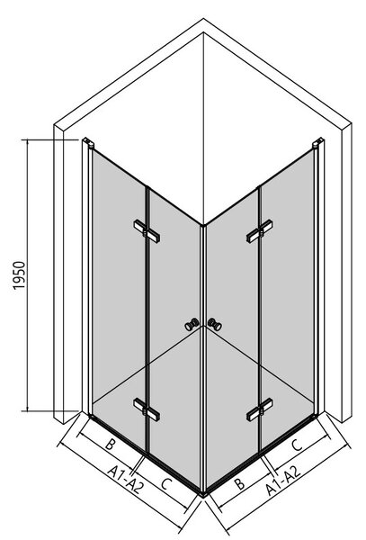 Erga Berlin Double, cabină de duș cu uși pliante duble 120 (uşă) x 120 (uşă) x 195 cm, sticlă transparentă de 6 mm, profil negru, ERG-V02-BERLIN-D120…