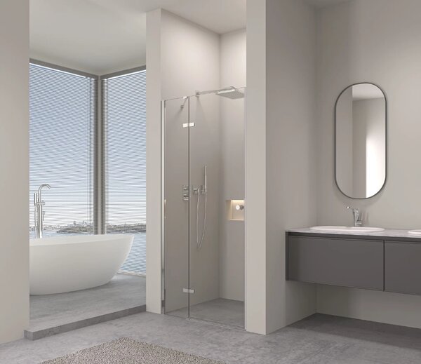 Erga Bern, usa de dus despicata cu 1 canat pentru deschidere 70x195 cm, sticla transparenta 6 mm, profil cromat, ERG-V02-BERN-D070-CR