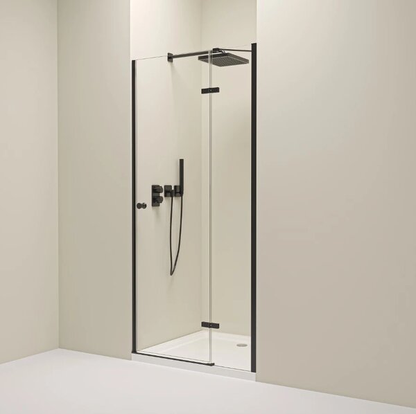 Erga Bern, usa de dus despicata cu 1 canat pentru deschidere 70x195 cm, sticla transparenta 6 mm, profil negru, ERG-V02-BERN-D070-BK