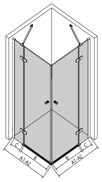 Erga Bern Double, cabină de duș cu uși cu 2 aripi 70 (uşă) x 70 (uşă) x 195 cm, sticlă transparentă de 6 mm, profil negru, ERG-V02-BERN-D070D070-CL-BK