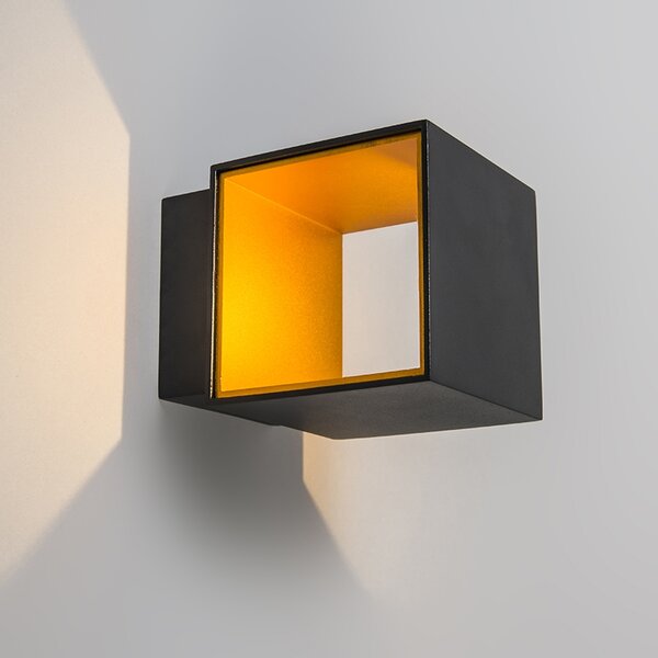 Set de 2 aplice de perete de design negru/auriu inclusiv LED - Caja
