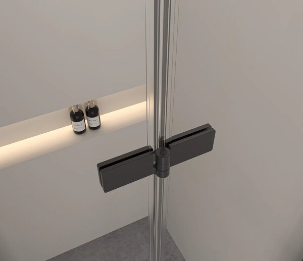 Erga Bern Double, cabină de duș cu uși cu 2 aripi 70 (uşă) x 70 (uşă) x 195 cm, sticlă transparentă de 6 mm, profil negru, ERG-V02-BERN-D070D070-CL-BK