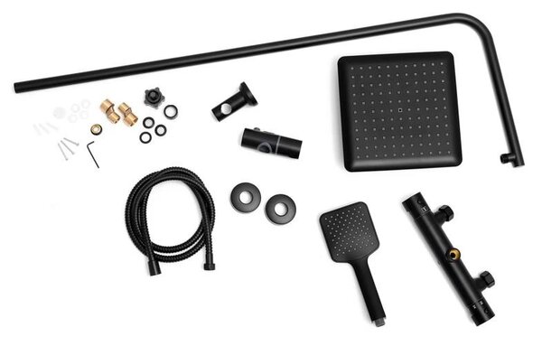 Erga Bodo Therm, set de dus cu baterie termostatica si cap de ploaie 23x23cm, negru mat, ERG-YKA-BP.BODO-THERM-23-BLK
