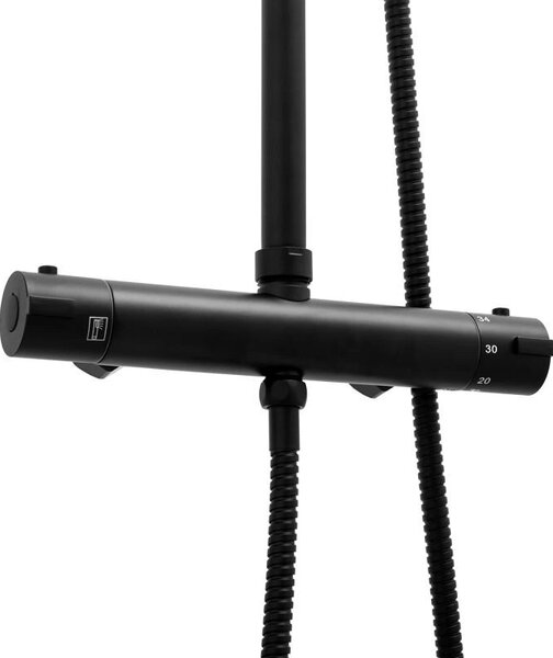 Erga Bodo Therm, set de dus cu baterie termostatica si cap de ploaie 23x23cm, negru mat, ERG-YKA-BP.BODO-THERM-23-BLK