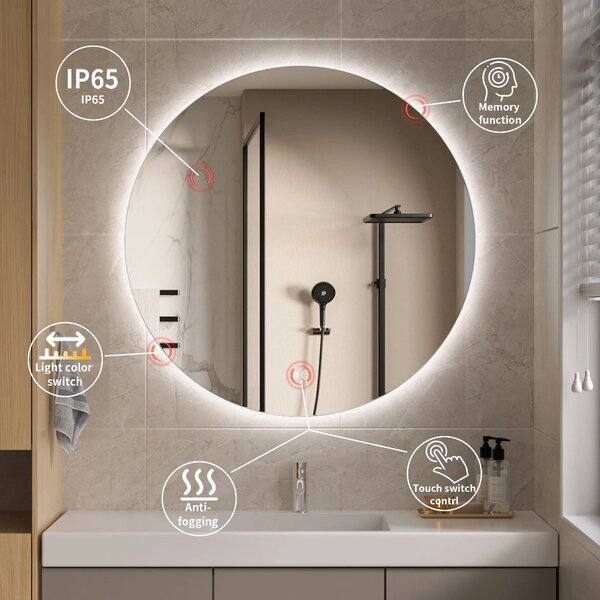 Erga Sofia, oglinda LED rotunda 80cm, 1840 lm, 3 culori luminoase, ERG-V01-207-8080