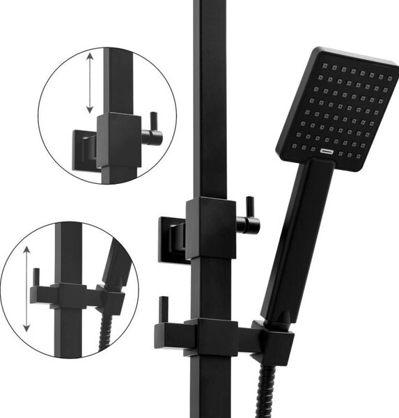 Erga Cube, set de dus cu robinet cu maneta, gura de cada si cap de ploaie 30x30cm, negru mat, ERG-YKA-BP.CUBE-30-BLK