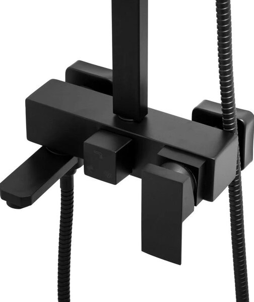 Erga Cube, set de dus cu robinet cu maneta, gura de cada si cap de ploaie 30x30cm, negru mat, ERG-YKA-BP.CUBE-30-BLK
