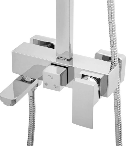 Erga Cube, set de dus cu robinet cu maneta, pipa de cada si cap de ploaie 25x25cm, crom, ERG-YKA-BP.CUBE-25-CHR
