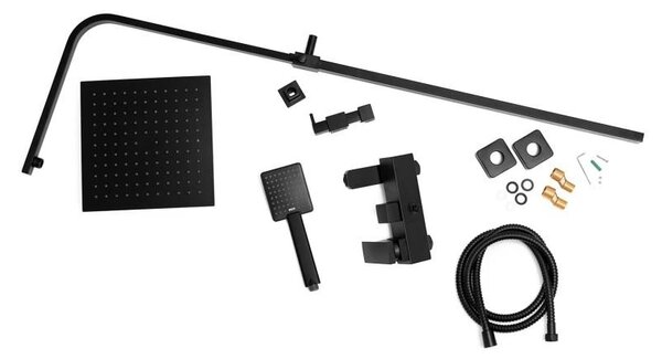 Erga Cube, set de dus cu robinet cu maneta, gura de cada si cap de ploaie 25x25cm, negru mat, ERG-YKA-BP.CUBE-25-BLK