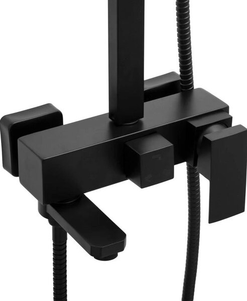 Erga Cube, set de dus cu robinet cu maneta, gura de cada si cap de ploaie 30x30cm, negru mat, ERG-YKA-BP.CUBE-30-BLK