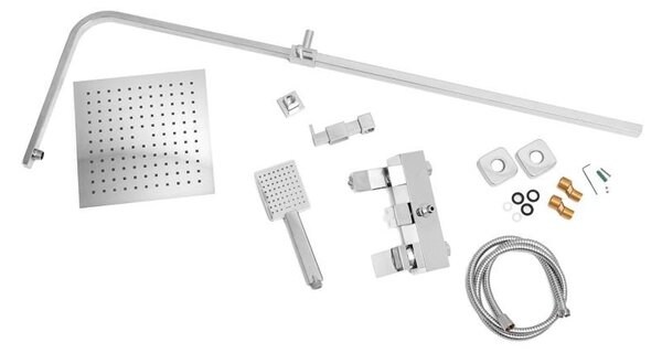 Erga Cube, set de dus cu robinet cu maneta, pipa de cada si cap de ploaie 25x25cm, crom, ERG-YKA-BP.CUBE-25-CHR