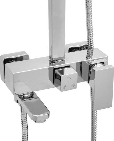 Erga Cube, set de dus cu robinet cu maneta, pipa de cada si cap de ploaie 25x25cm, crom, ERG-YKA-BP.CUBE-25-CHR