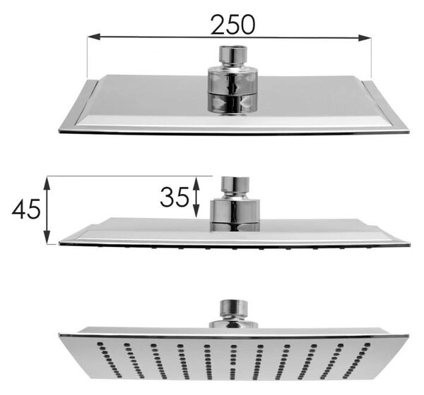 Erga Cube, set de dus cu robinet cu maneta, pipa de cada si cap de ploaie 25x25cm, crom, ERG-YKA-BP.CUBE-25-CHR