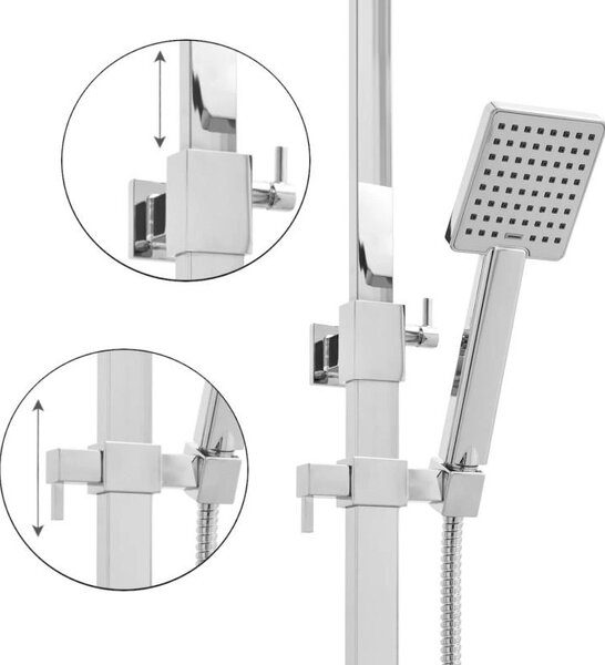 Erga Cube, set de dus cu robinet cu maneta, pipa de cada si cap de ploaie 25x25cm, crom, ERG-YKA-BP.CUBE-25-CHR