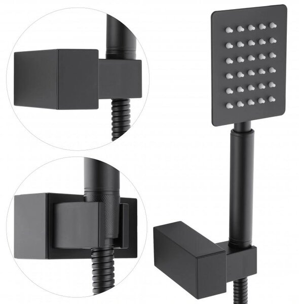 Erga Dual, set de duș ascuns cu cap de ploaie 30x30 cm, sistem de instalare i-BOX, negru mat, ERG-YKA-BP.DUAL30-BLK