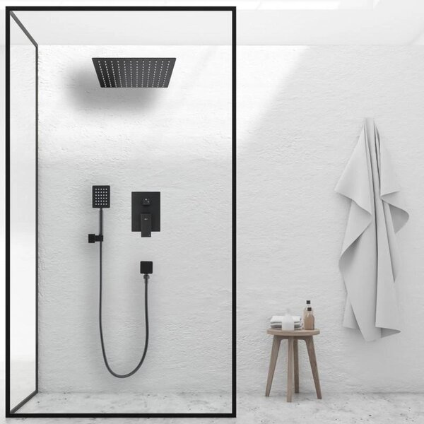 Erga Dual, set de duș ascuns cu cap de ploaie 30x30 cm, sistem de instalare i-BOX, negru mat, ERG-YKA-BP.DUAL30-BLK