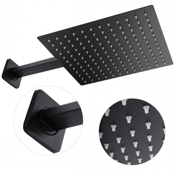 Erga Dual, set de duș ascuns cu cap de ploaie 30x30 cm, sistem de instalare i-BOX, negru mat, ERG-YKA-BP.DUAL30-BLK