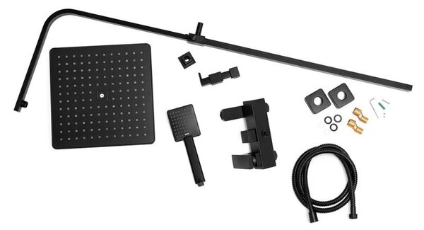 Erga Cube, set de dus cu robinet cu maneta, gura de cada si cap de ploaie 30x30cm, negru mat, ERG-YKA-BP.CUBE-30-BLK