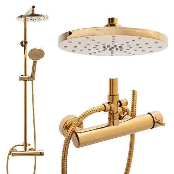 Erga Dubai, set de dus cu robinet cu maneta si cap de ploaie 23 cm, auriu lucios, ERG-YKA-BP.DUBAJ23-GLD
